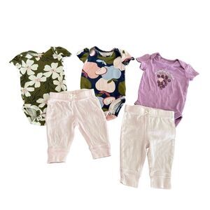 Baby girl Bundle Set 5PC Size 3M Short Sleeve Onesie Pants Pink Purple Floral